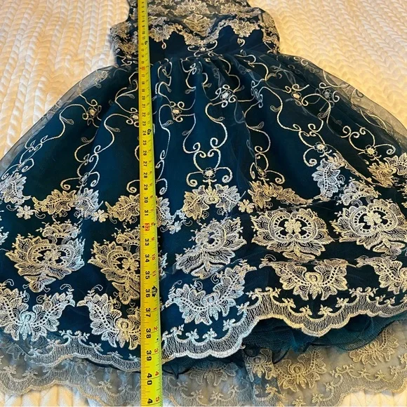 Chi Chi London Reign or Shine Teal Metallic Lace Sleeveless Midi Prom Dress 10 Chi Chi London Reign or Shine Teal Metallic Lace Sleeveless Midi Prom Dress 10